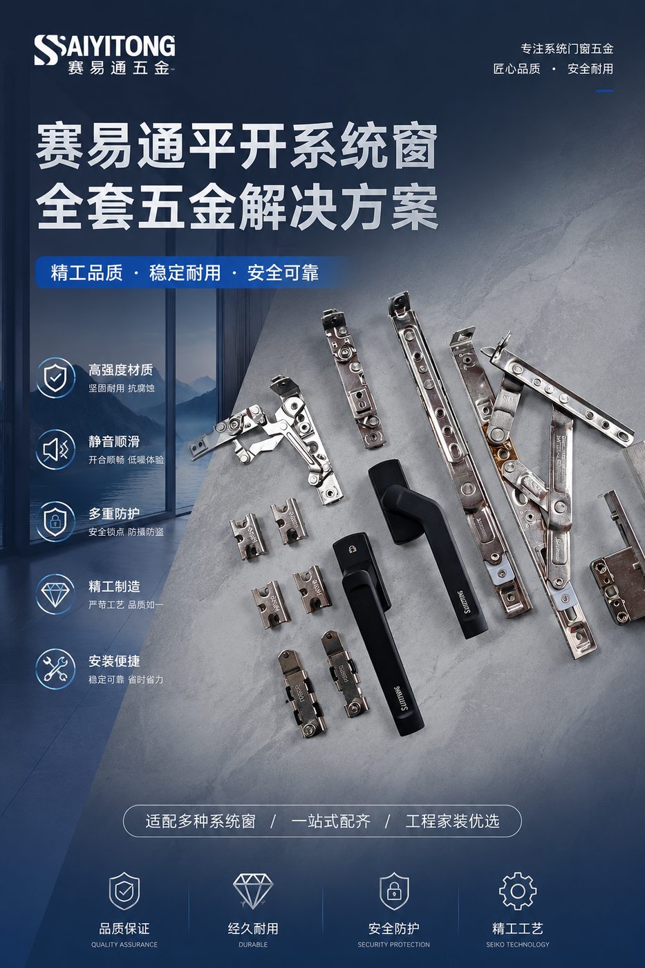 赛易通平开系统窗全套五金解决方案